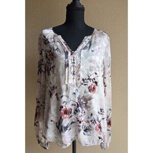White House Black Market Sheer Floral Blouse | Soft Neutrals